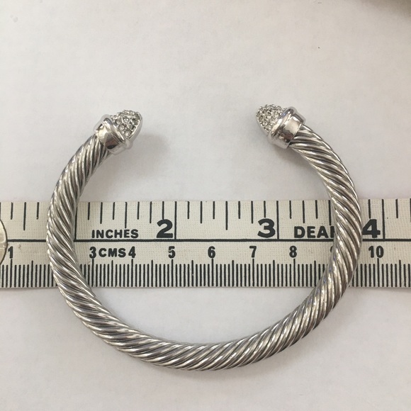 Silver plated twisted rope cz cuff bracelet - Picture 5 of 6